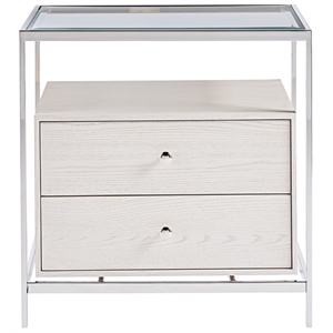 universal furniture wood nightstand with glass top in ivory white finish