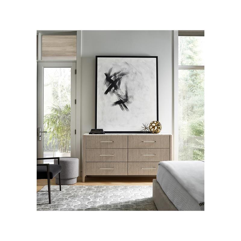 Universal Furniture Soren Wood 6 Drawer Dresser with Stone Top in Beige
