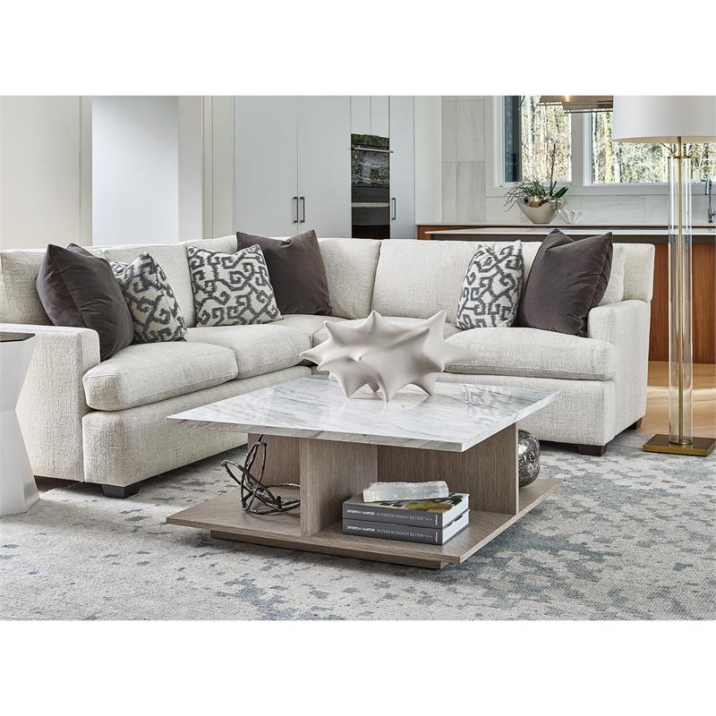 Universal Furniture Whitley Wood Coffee Table with White Stone Top in Beige