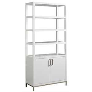 universal furniture modern 5 shelf bookcase with stone top in white