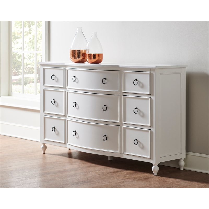 Curved Front Nine Drawer Wood Dresser in White Cymax Business
