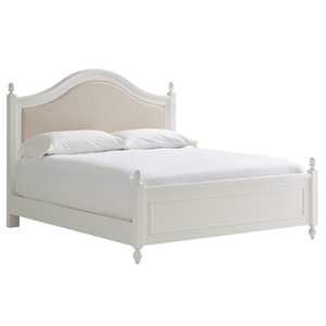 Arched Paneled Wood Framed Upholstered King Bed in White