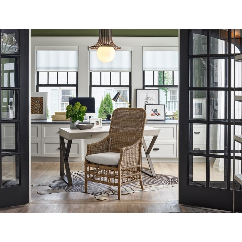Universal Furniture Modern Farmhouse Wood Arm Chair in weathered natural cane
