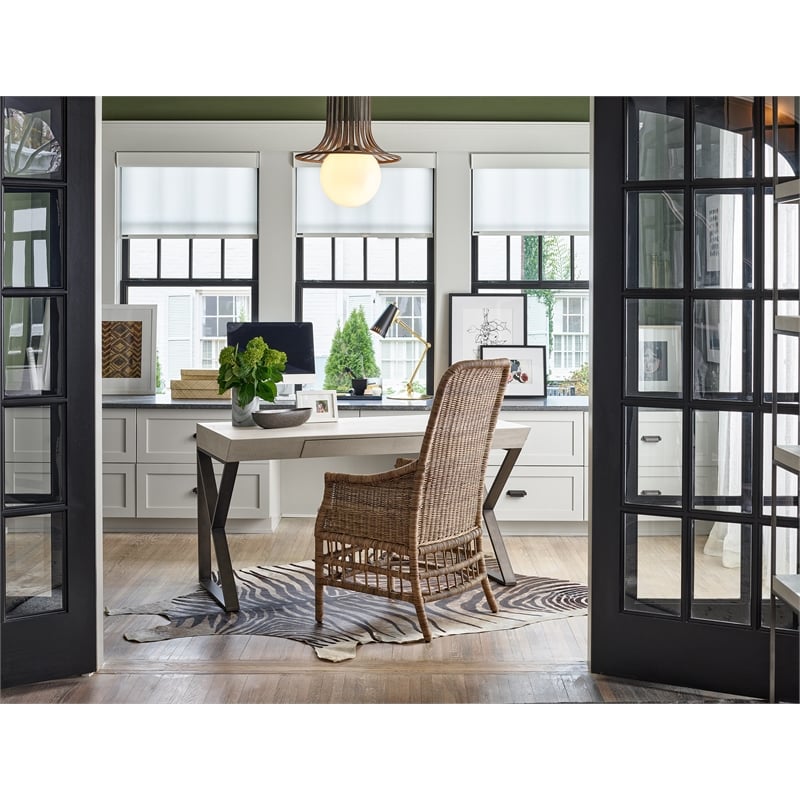 Universal Furniture Modern Farmhouse Wood Arm Chair in weathered natural cane