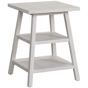 Universal Furniture Modern Farmhouse Wood Square End Table in weathered white