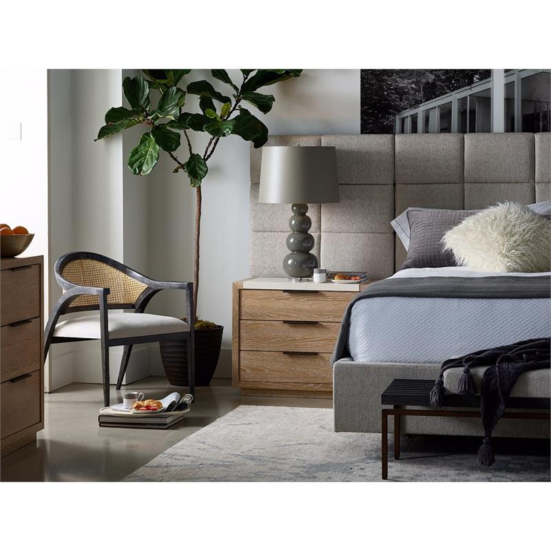 Universal Black Wood & Cane Accent Chair in Gray Performance Fabric