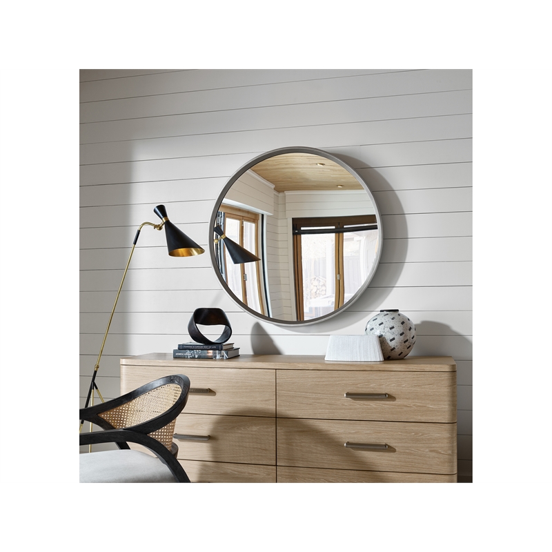 universal furniture modern nomad round mirror in tan tech oak