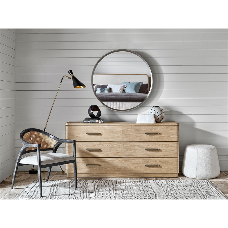 universal furniture modern nomad round mirror in tan tech oak