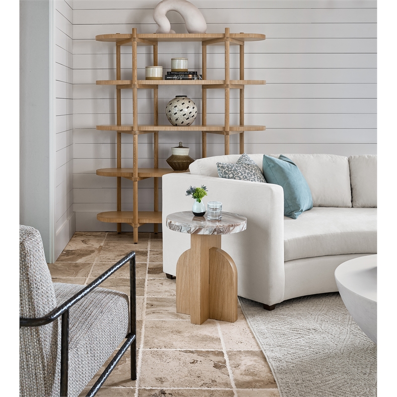 Universal Furniture Nomad Riverine Accent Table in Tan Tech Oak Wood & Stone Top