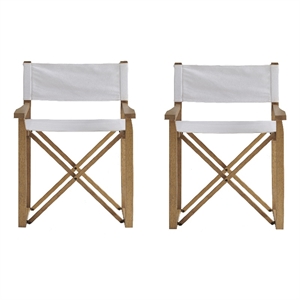 Set of 2 Tan Solid Wood Universal Director's Arm Chair in White Stretch Canvas
