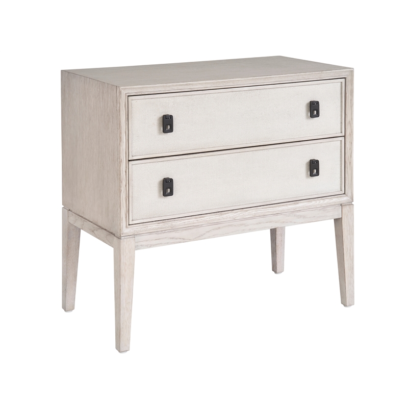 Universal Coalesce Presley Two Drawer Nightstand in Gray Oak Wood with 2 USBs