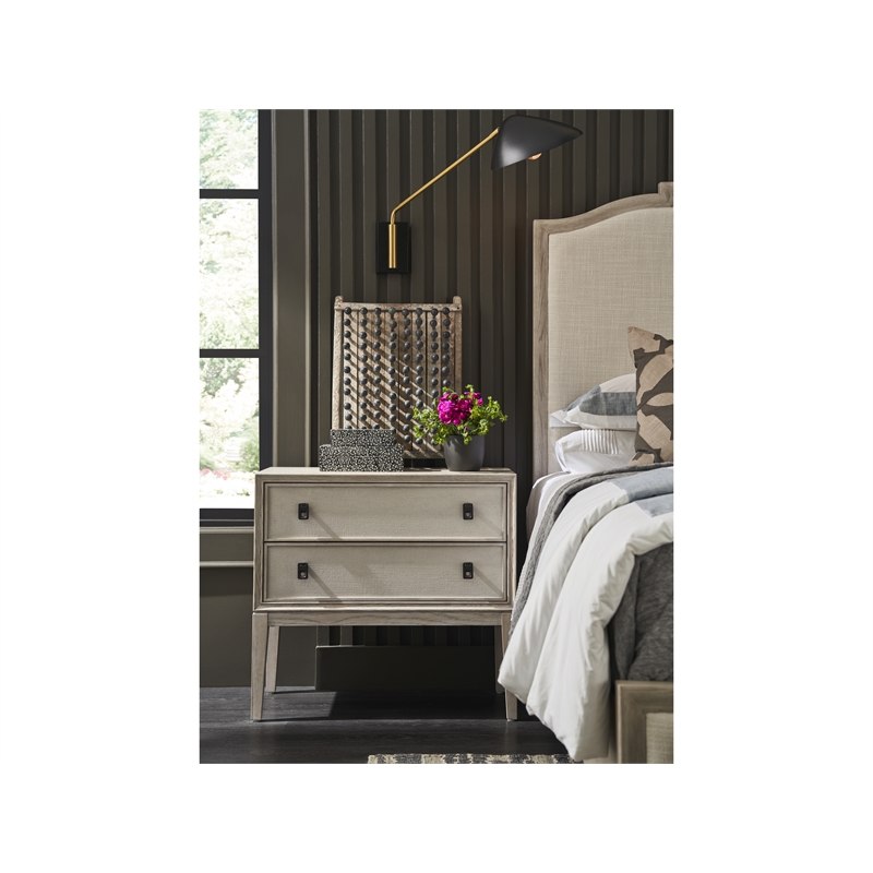 Universal Coalesce Presley Two Drawer Nightstand in Gray Oak Wood with 2 USBs