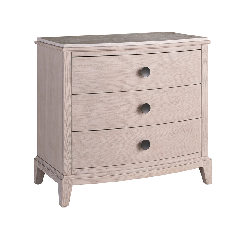 Universal Coalesce Coalesce Stone Top Three Drawer Nightstand in Gray Oak Wood