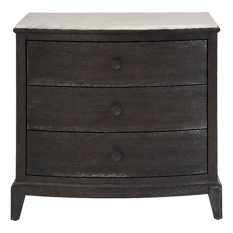Universal Coalesce Coalesce Stone Top Three Drawer Nightstand in Black Oak Wood