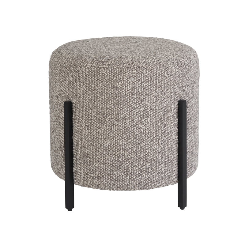 Universal Coalesce Gray Upholstered Pouf with Matte Black Metal Legs