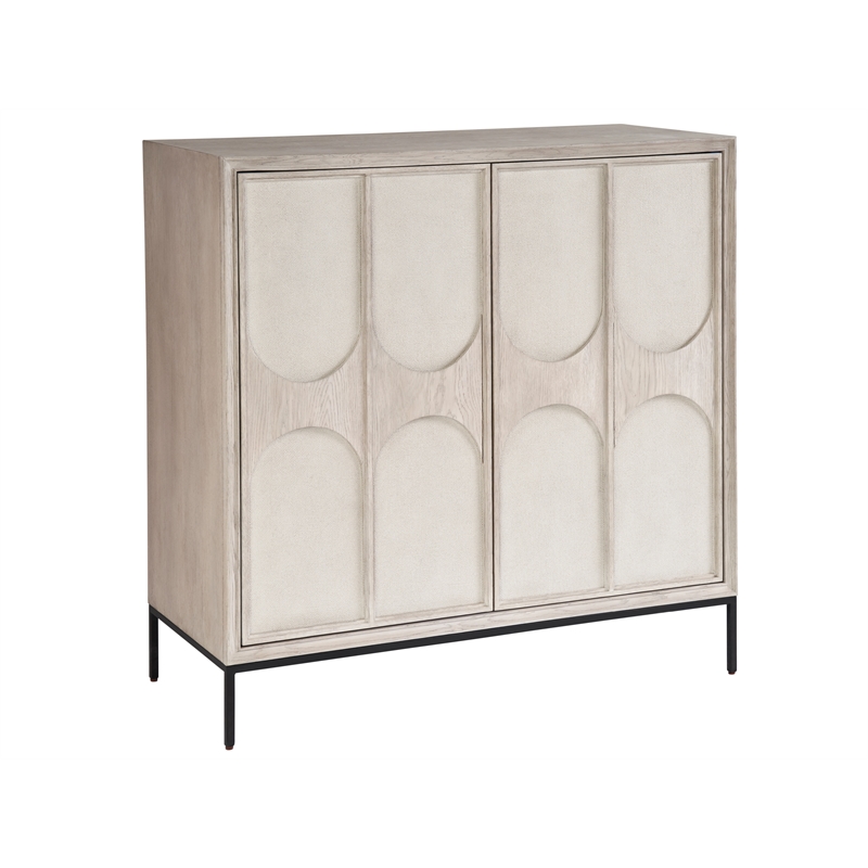 Universal Coalesce Odessa Bar Cabinet in Gray Oak Wood with Wine Storage