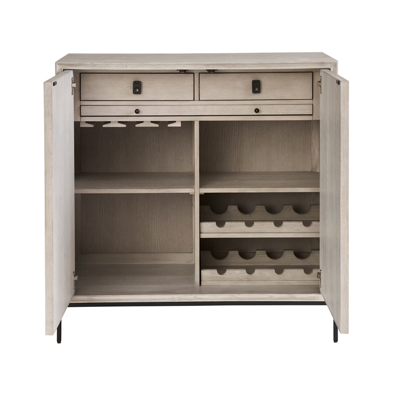Universal Coalesce Odessa Bar Cabinet in Gray Oak Wood with Wine Storage