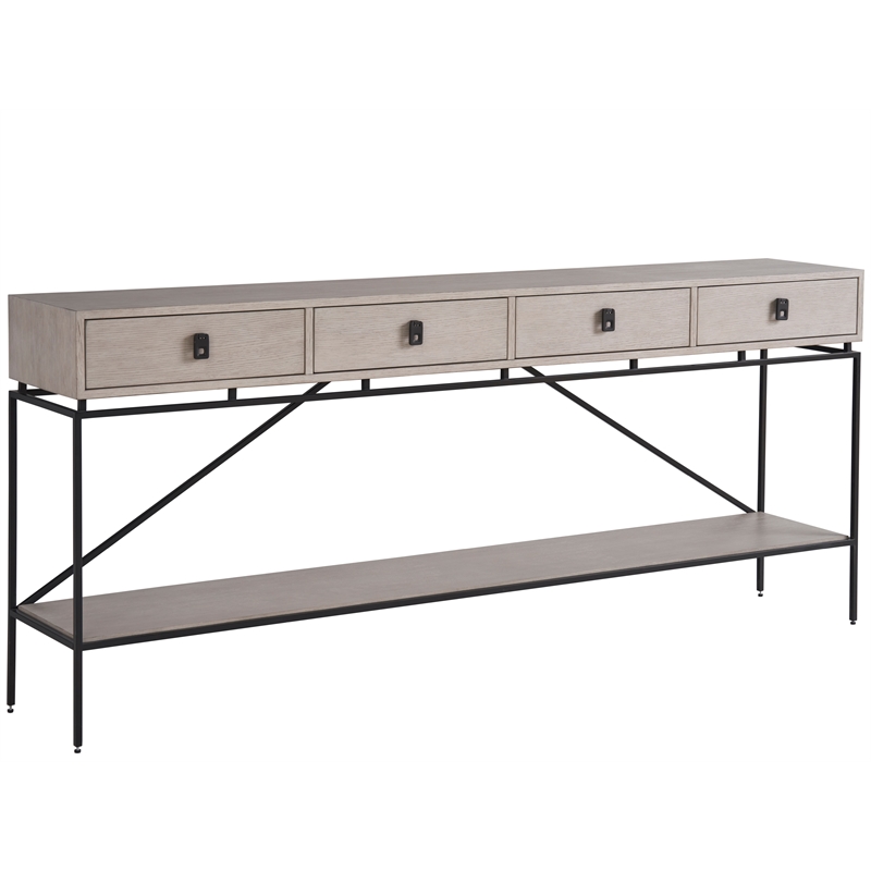 Universal Coalesce 80 Inch Barber Long Console in Gray Oak Wood with Metal Base