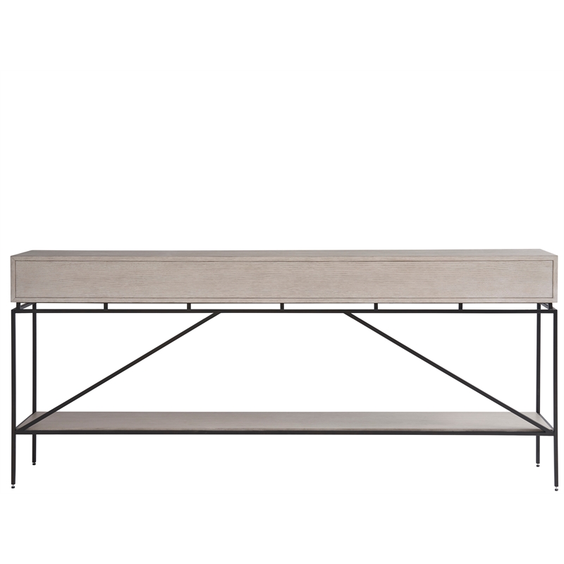 Universal Coalesce 80 Inch Barber Long Console in Gray Oak Wood with Metal Base