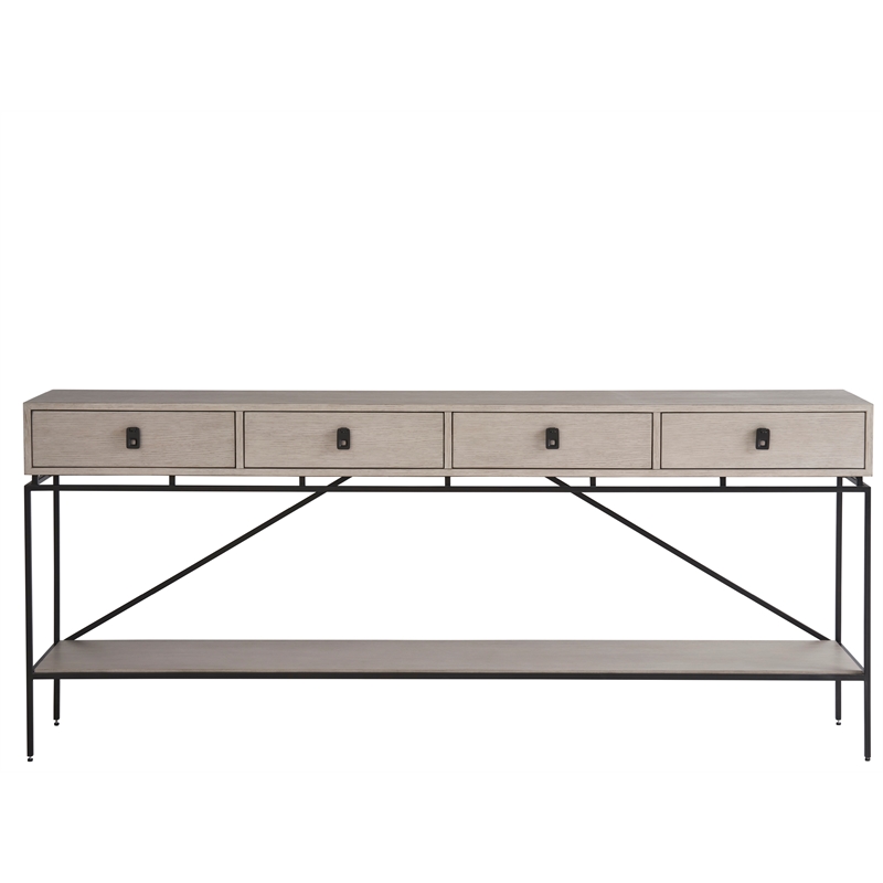 Universal Coalesce 80 Inch Barber Long Console in Gray Oak Wood with Metal Base
