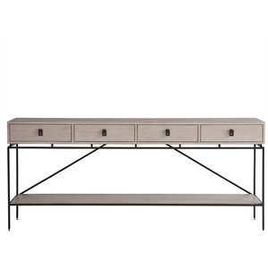 Universal Coalesce 80 Inch Barber Long Console in Gray Oak Wood with Metal Base