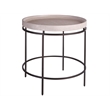 Universal Coalesce Round Accent Table in Gray Oak Wood with Black Metal Base
