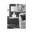 Universal Coalesce Round Accent Table in Gray Oak Wood with Black Metal Base