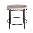 Universal Coalesce Round Accent Table in Gray Oak Wood with Black Metal Base