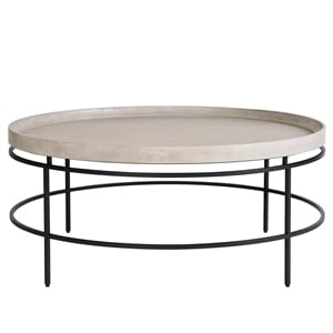 Universal Coalesce Round Tray Top Cocktail Table - Gray Oak Wood with Black Base