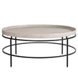Universal Coalesce Round Tray Top Cocktail Table - Gray Oak Wood with Black Base