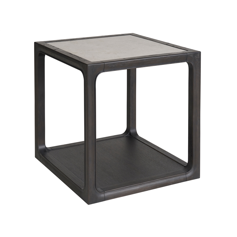 Universal Coalesce Oak Wood Halen End Table with Inset Stone Top