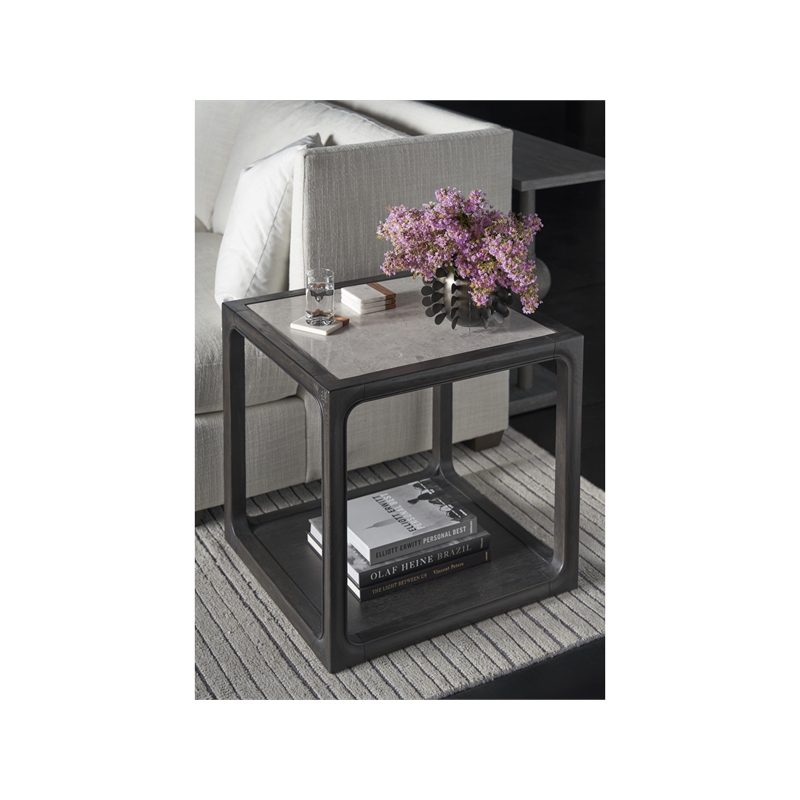Universal Coalesce Oak Wood Halen End Table with Inset Stone Top