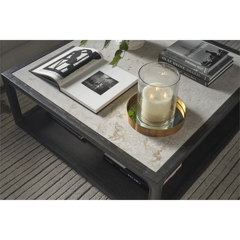 Universal Coalesce Solid Oak Wood Halen Coffee Table with Inset Stone Top