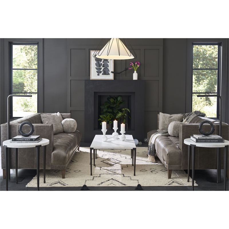 Universal Coalesce Floyd End Table - White Stone Top and Black Metal Legs