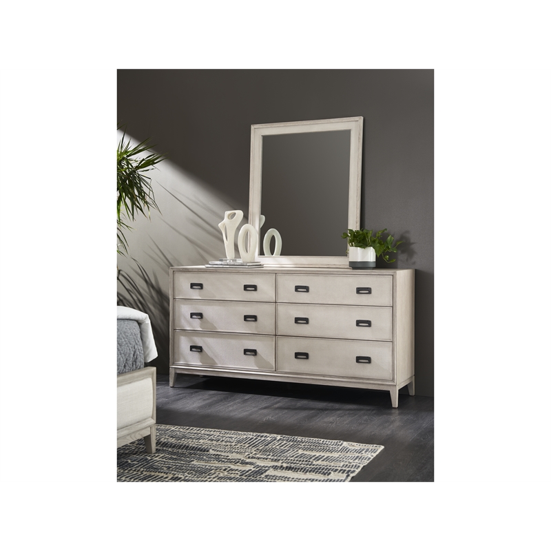 Universal Coalesce Estelle Six Drawer Dresser in Gray Oak Wood