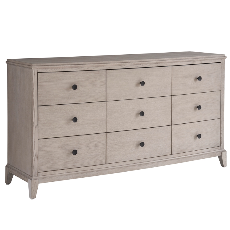 Universal Coalesce Nine Drawer Dresser in Gray Oak Wood