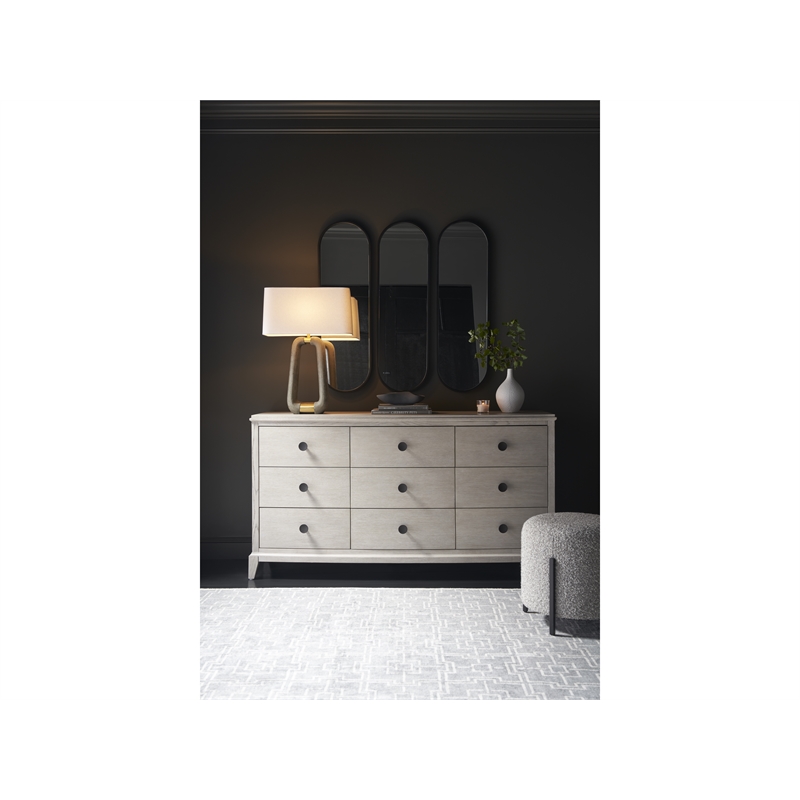 Universal Coalesce Nine Drawer Dresser in Gray Oak Wood