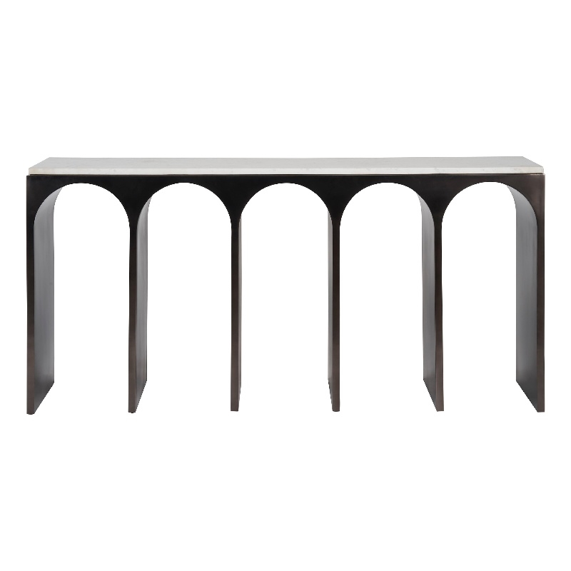 Universal Furniture Moda Console Table in White Banswara/Aged Satin Pewter
