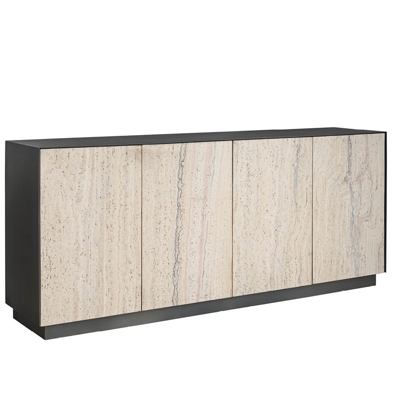 Universal Furniture Stone Credenza in Metal and White Travertine