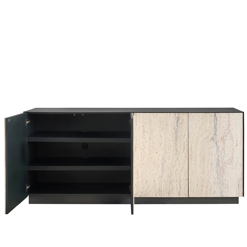Universal Furniture Stone Credenza in Metal and White Travertine