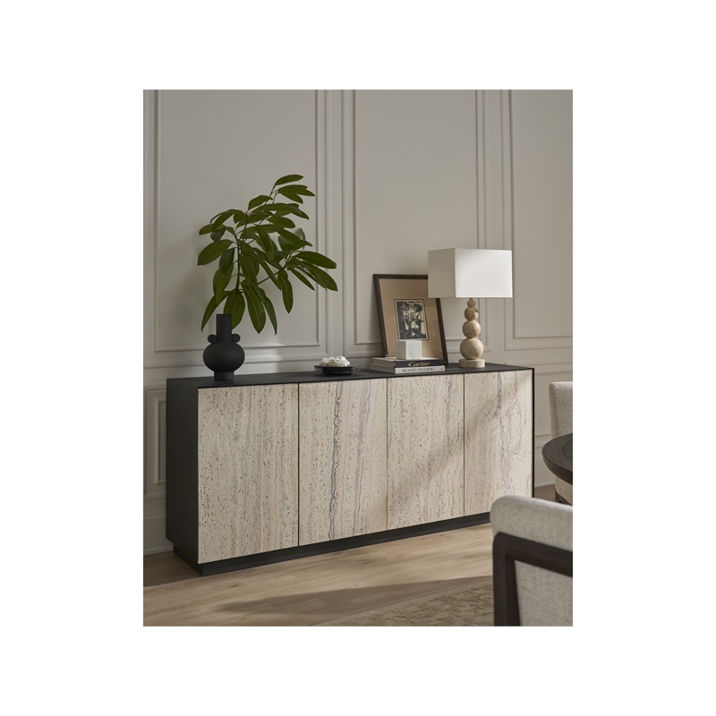 Universal Furniture Stone Credenza in Metal and White Travertine