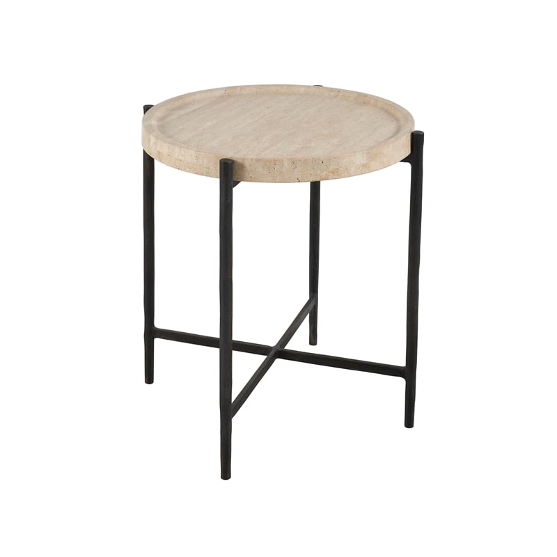 Universal Furniture Theron Round End Table in Travertine/Bronze