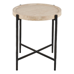 Universal Furniture Theron Round End Table in Travertine/Bronze