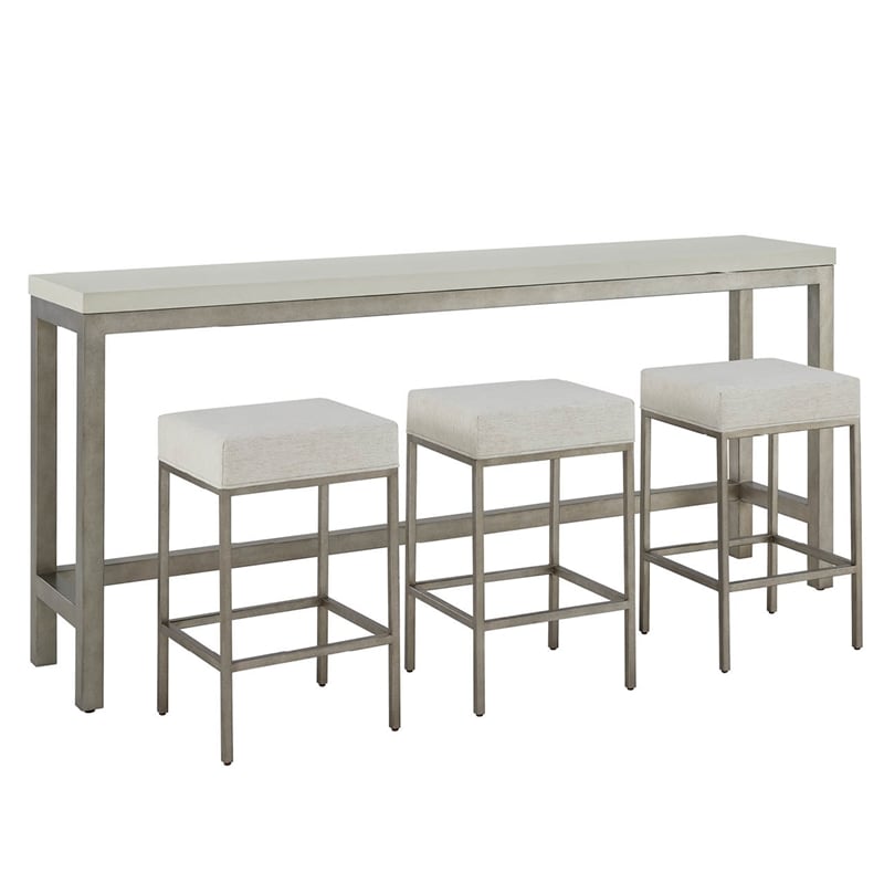 Universal Furniture Oasis Console W Stools in Antique Nickel