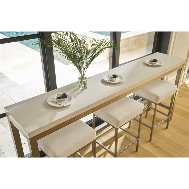 Universal Furniture Oasis Console W Stools in Antique Nickel