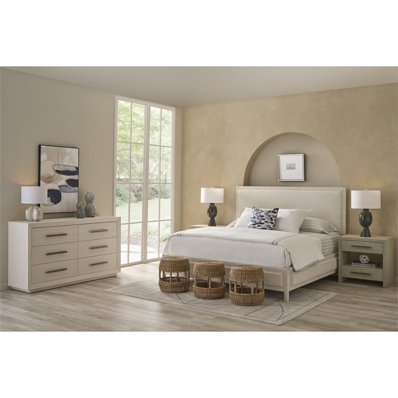 Universal Furniture Oasis Tidal Queen Bed in White Rattan