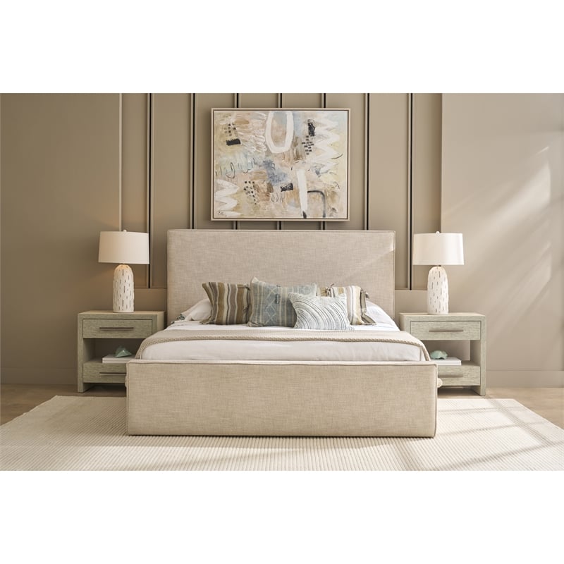 Universal Furniture Oasis Drift Upholstered King Bed in Natural Oak
