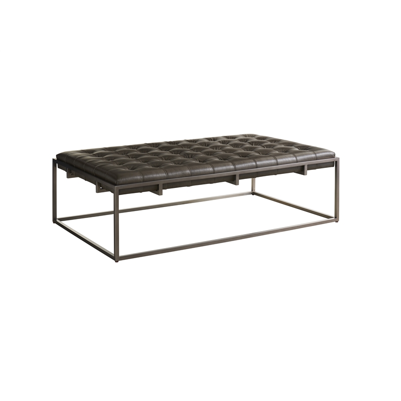 Universal Furniture Travers Cocktail Ottoman in Grey Leather