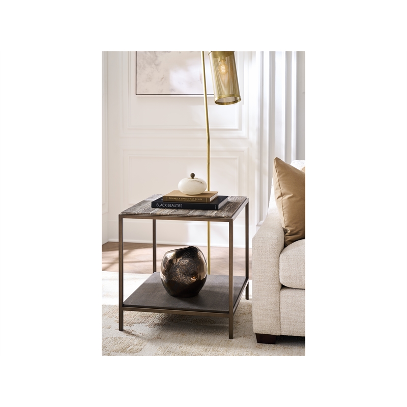 Universal Furniture Montclair Brindle End Table in Smoked Gold and Travertine