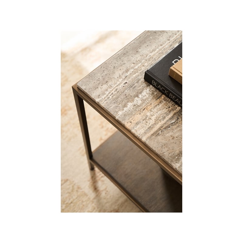 Universal Furniture Montclair Brindle End Table in Smoked Gold and Travertine